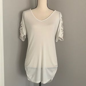 Super sexy cold shoulder rusched sides top
